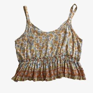 Cupcakes and Cashmere Women's Floral Print Sleeveless Top Blue And Orange Size L